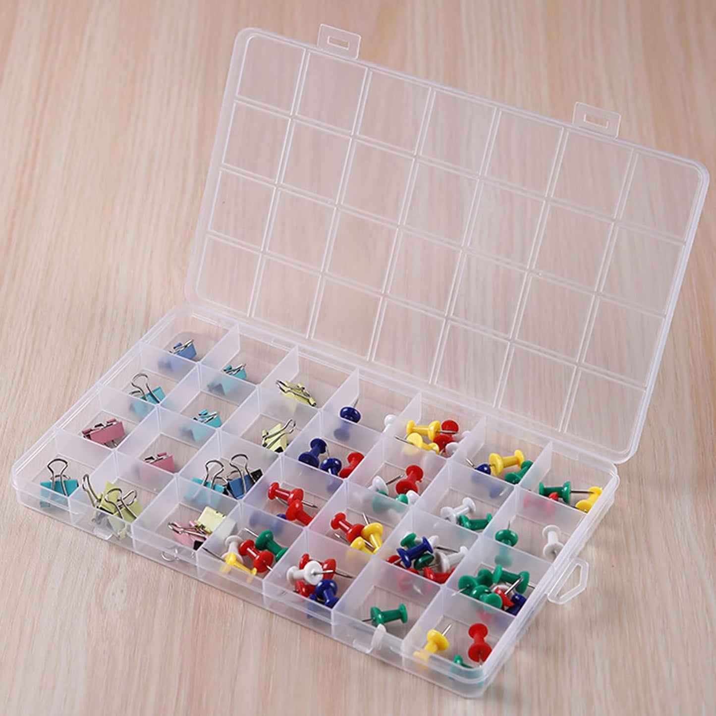 28 Compartment Storage Box, Transparent Plastic, Sturdy & Lockable, Ideal for Small Items & Accessories Organization