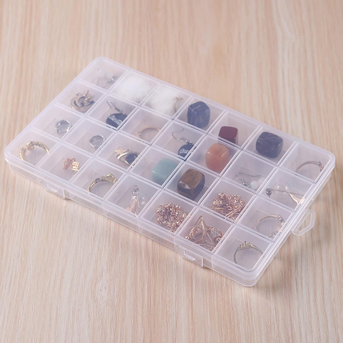 28 Compartment Storage Box, Transparent Plastic, Sturdy & Lockable, Ideal for Small Items & Accessories Organization