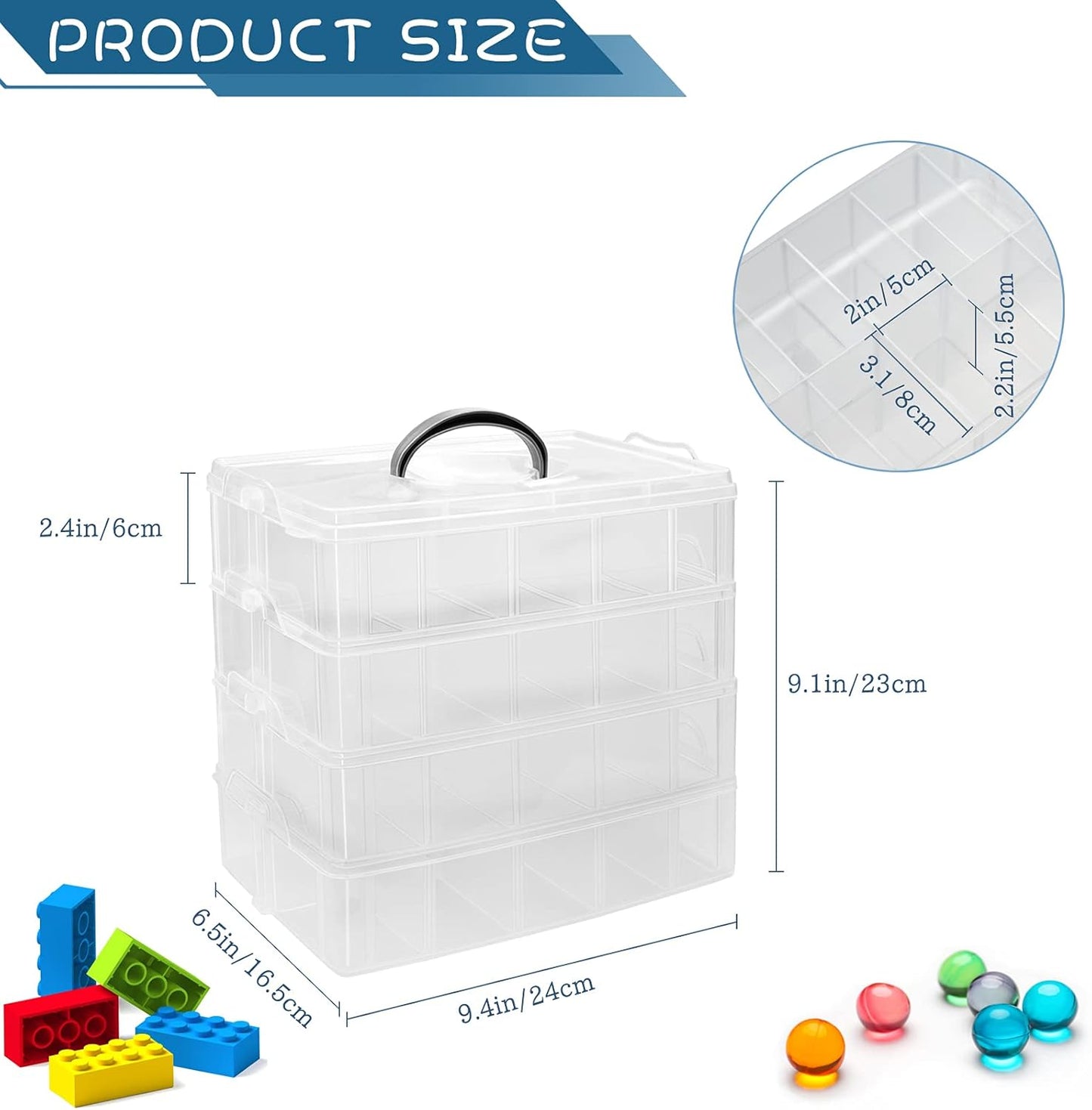 4-Tier Stackable Storage Container Box with 32 Adjustable Compartments