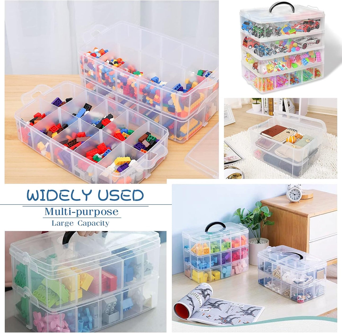 4-Tier Stackable Storage Container Box with 32 Adjustable Compartments