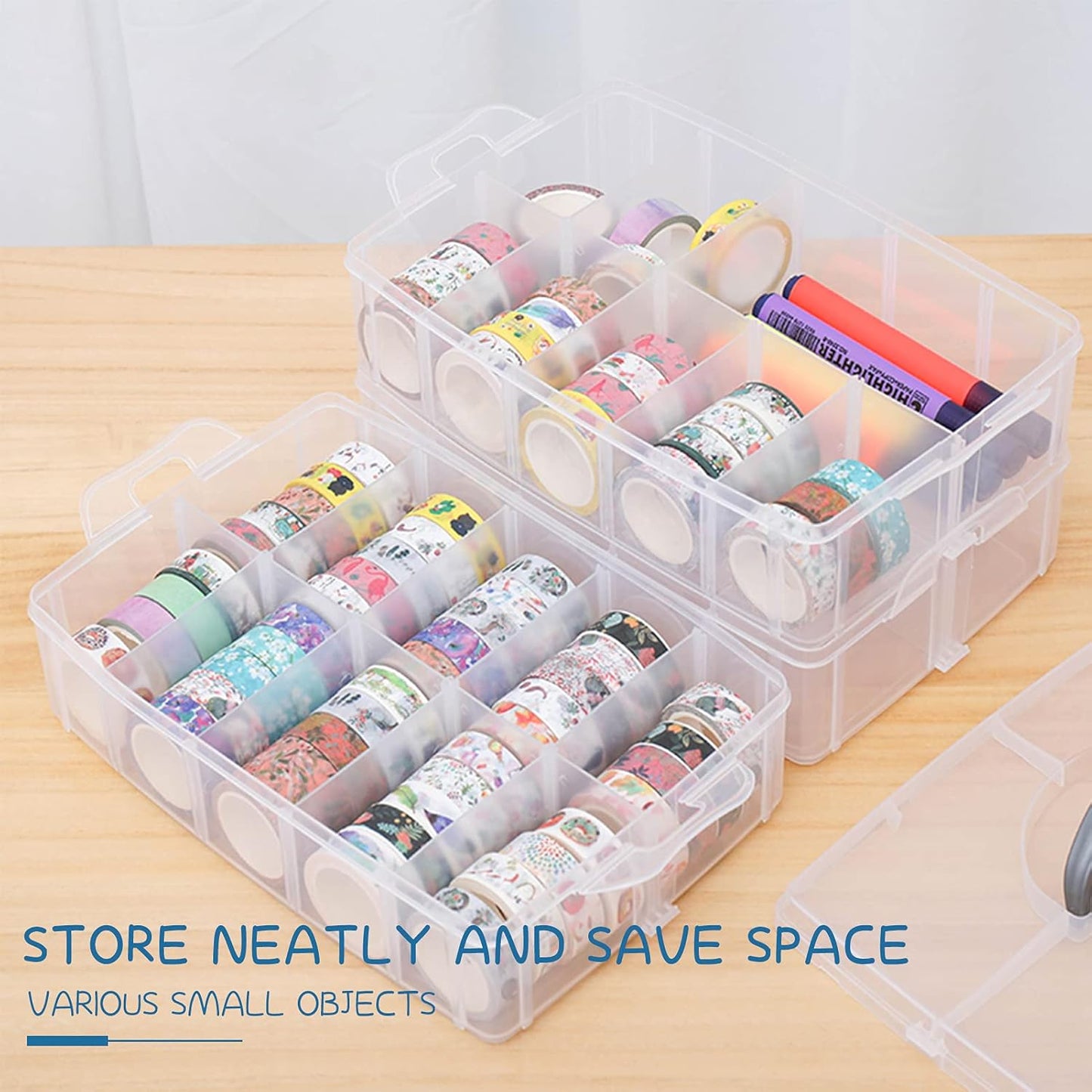 4-Tier Stackable Storage Container Box with 32 Adjustable Compartments