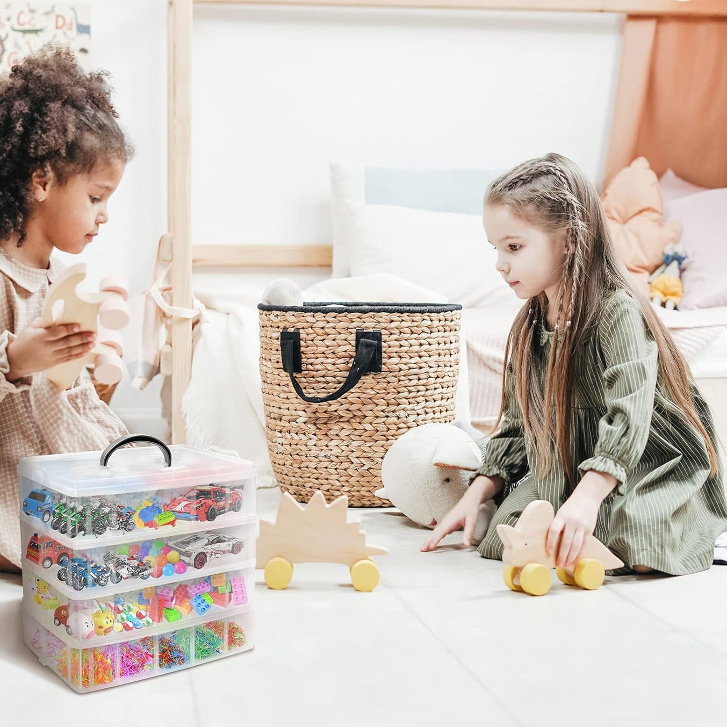 4-Tier Stackable Storage Container Box with 32 Adjustable Compartments