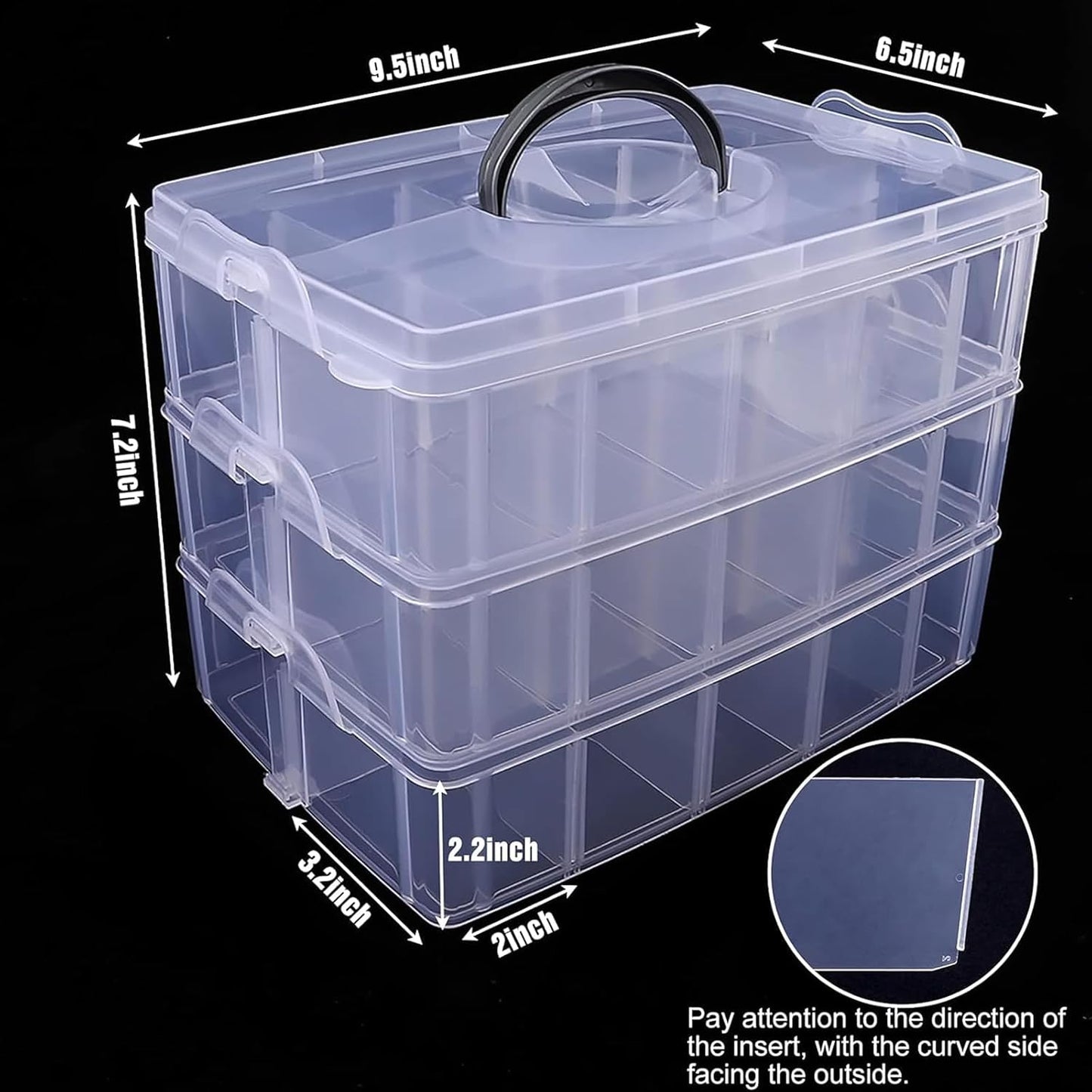 3-Tier Stackable Storage Container Box with Dividers-30 Compartments