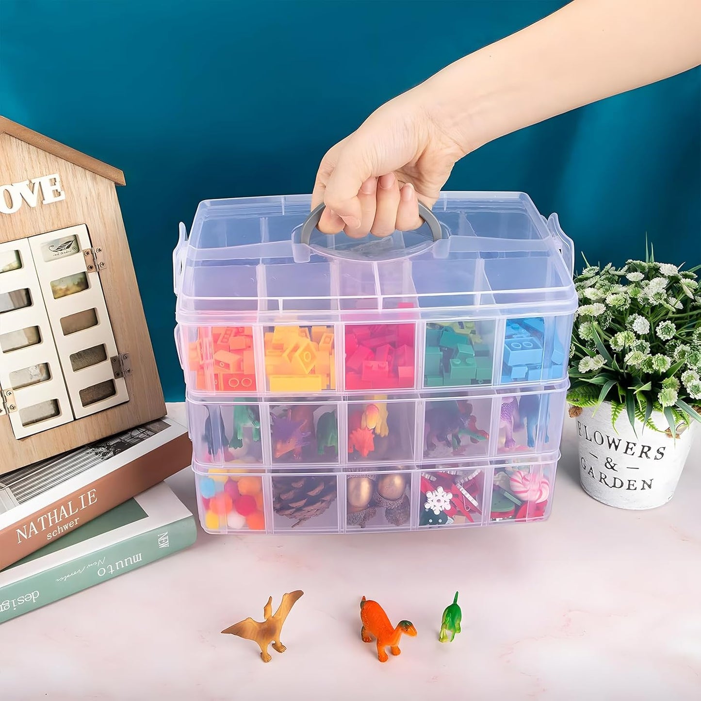 3-Tier Stackable Storage Container Box with Dividers-30 Compartments