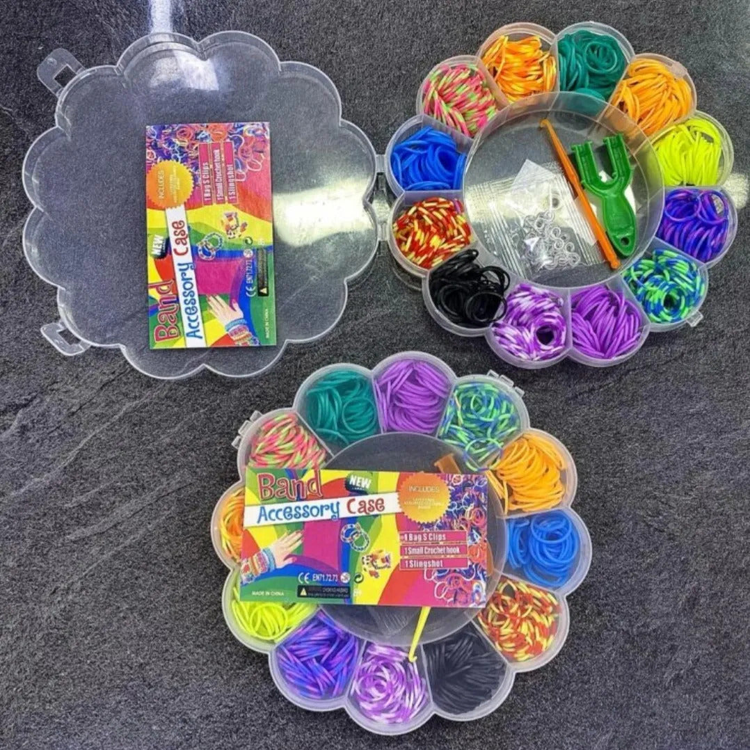 Top-Selling DIY Colorful Rubber Loom Bands Refill Kit – Mixed Colors with Accessories & Random Characters (Flower Shape)
