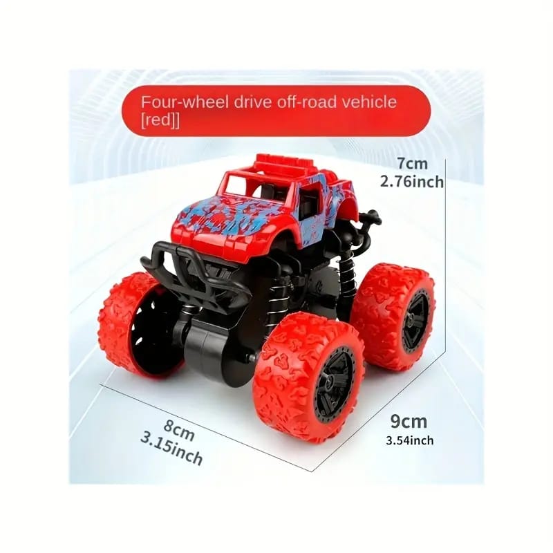 Stunt Car Toy - All-Terrain Inertia Vehicle with 4WD, Wind-Powered, Weather-Resistant, Plastic