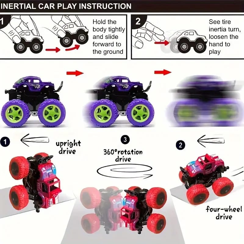 Stunt Car Toy - All-Terrain Inertia Vehicle with 4WD, Wind-Powered, Weather-Resistant, Plastic