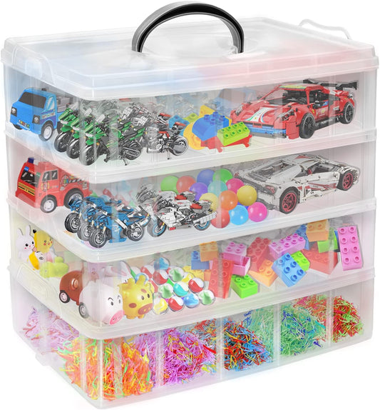 4-Tier Stackable Storage Container Box with 32 Adjustable Compartments