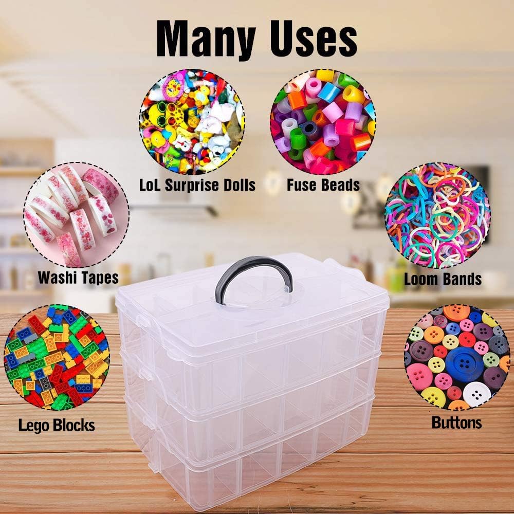 3-Tier Stackable Storage Container Box with Dividers-30 Compartments
