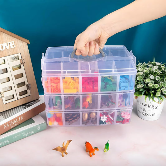 3-Tier Stackable Storage Container Box with Dividers-30 Compartments