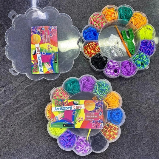 Top-Selling DIY Colorful Rubber Loom Bands Refill Kit – Mixed Colors with Accessories & Random Characters (Flower Shape)