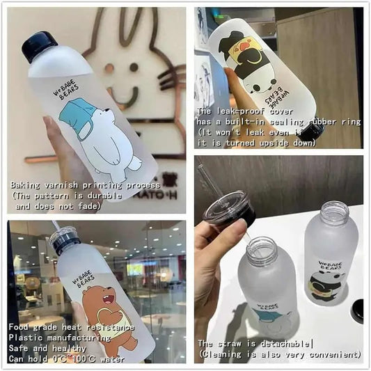 Safe and Leakproof Plastic Water Bottle Panda Bear and Polar Bear Transparent